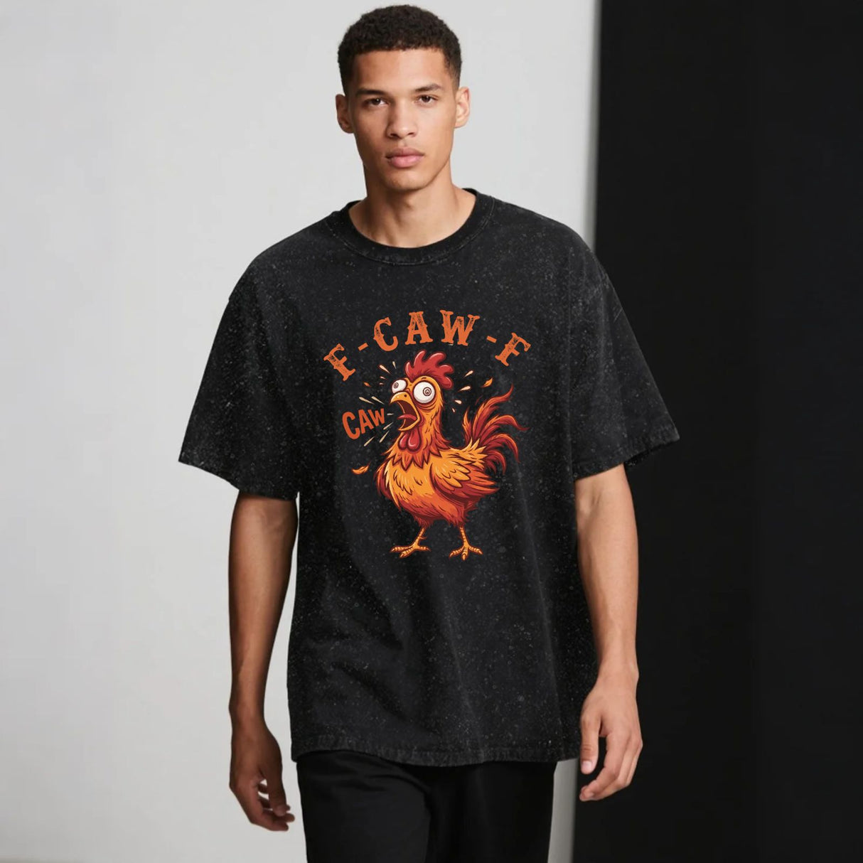 Funny F-Caw-F Chicken Graphic T-Shirt, Sarcastic Rooster Humor Tee, Farm Animal Joke Shirt