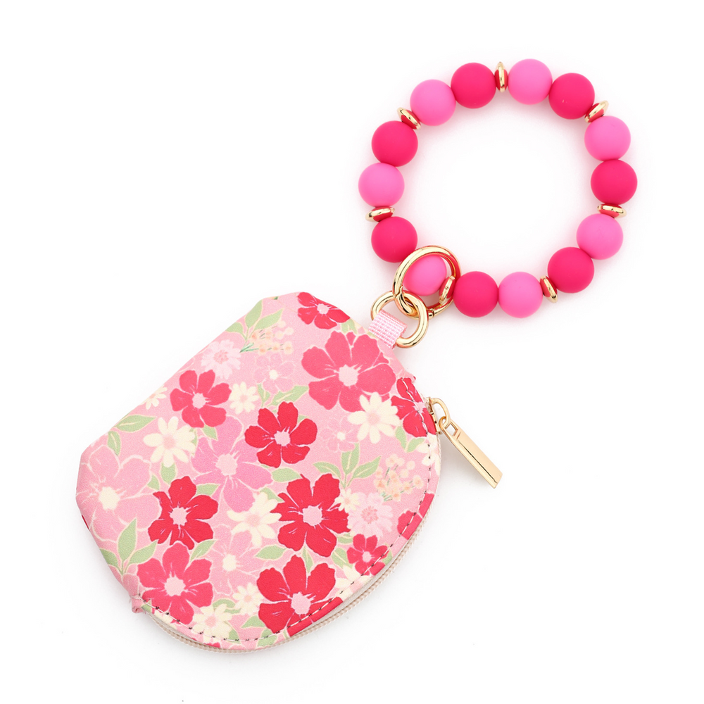 Women's Boho Beaded Wallet with Flower Pattern, Women Boho Style Beaded & Tassel Decorated Keychain, Credit Card Holder Purse