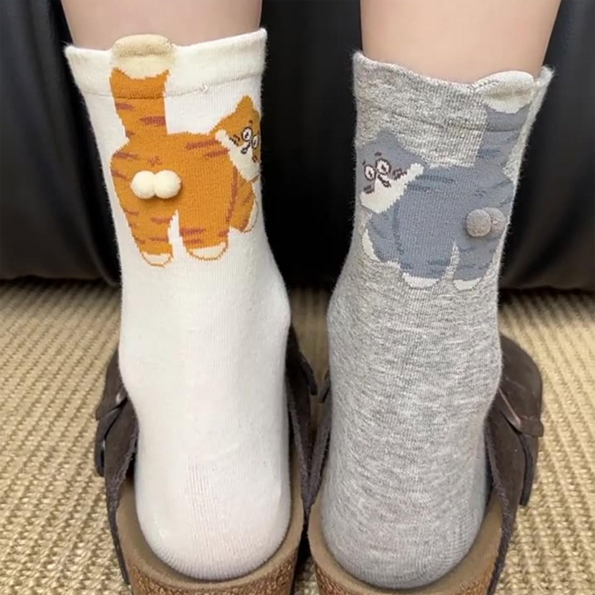 3 Pairs Cute Cat Socks with Balls, Novelty 3D Cotton Dog Animal Pom Pom Socks, Cat Lover Gifts for Women