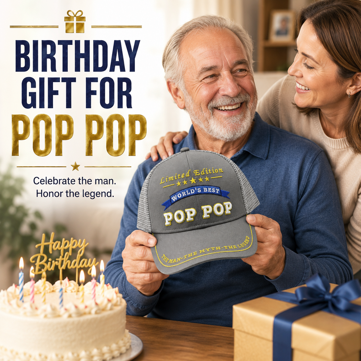 World's Best Pop Pop Embroidered Trucker Hat – Grandpa Birthday Gift