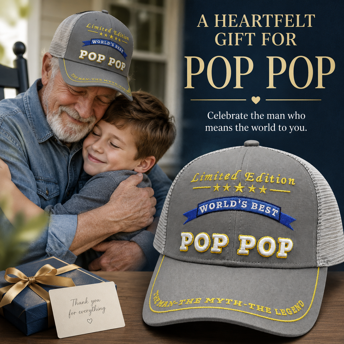 World's Best Pop Pop Embroidered Trucker Hat – Grandpa Birthday Gift