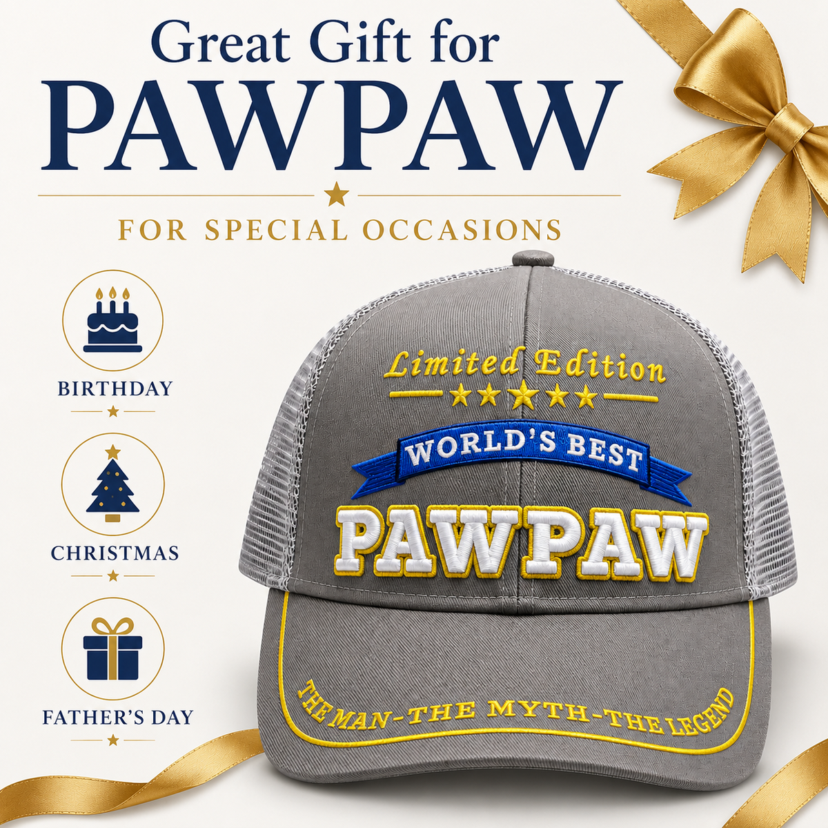 World's Best Pawpaw Embroidered Trucker Hat – Grandpa Birthday Gift