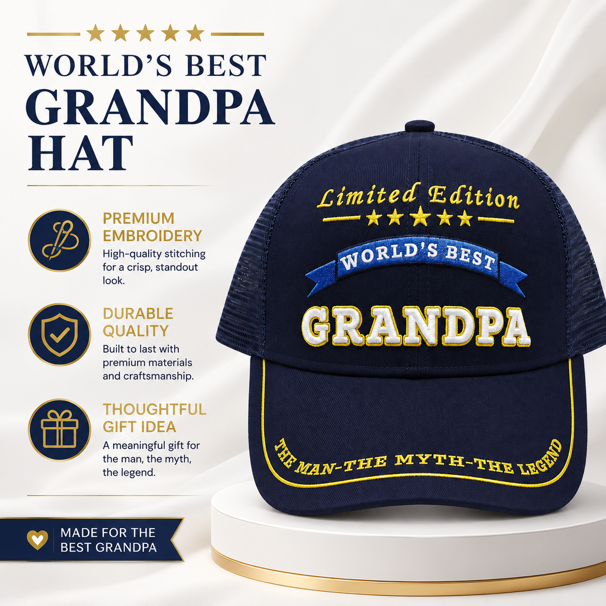 World's Best Grandpa Embroidered Trucker Hat – Grandpa Birthday Gift