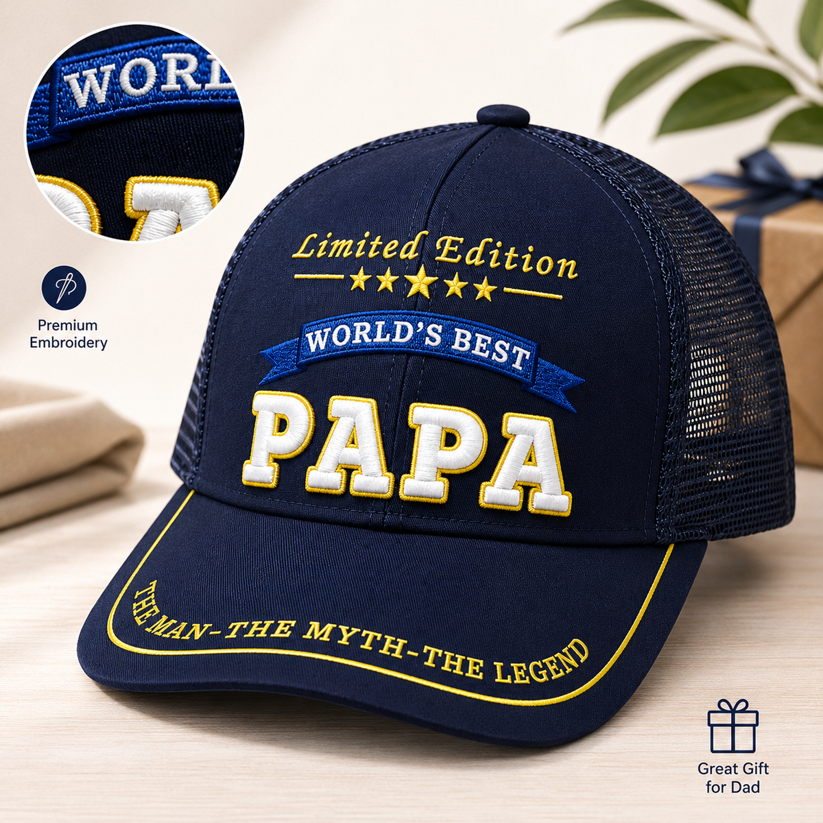 World's Best Papa Embroidered Trucker Hat – Grandpa Gift