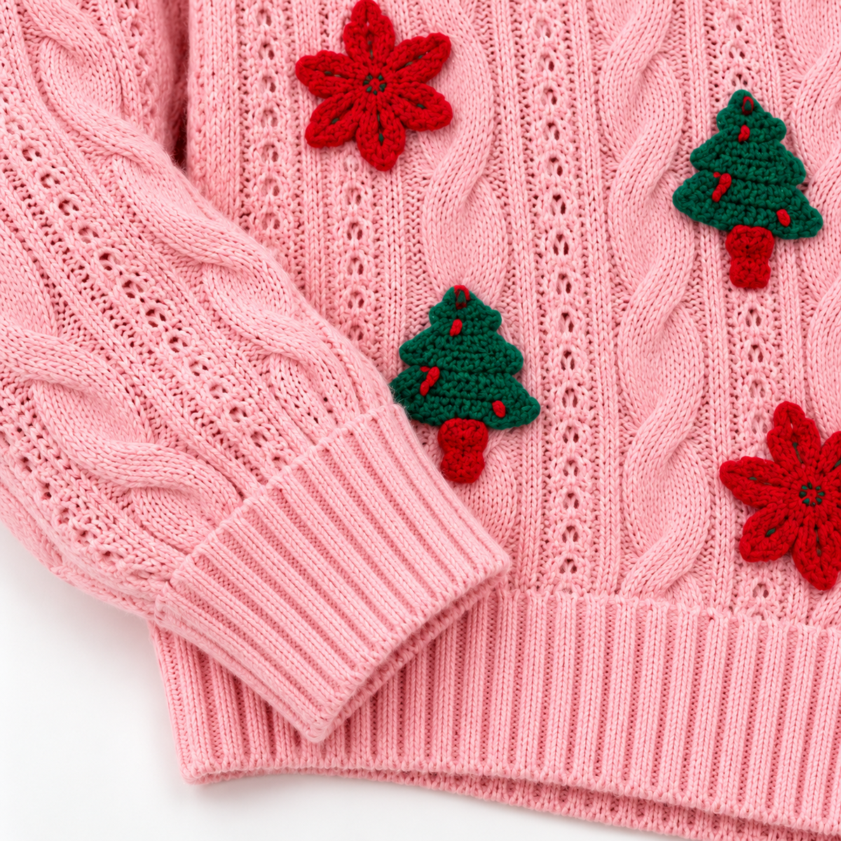 Women's Christmas Tree Snowflake Cable Knit Sweater – Holiday Pullover