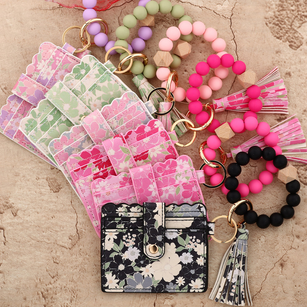 Flower Keychain Wristlet Wallets for Women | Boho Style Beaded Tassel Keychain Wallet | Birthday Gifts for Wifes from Husband