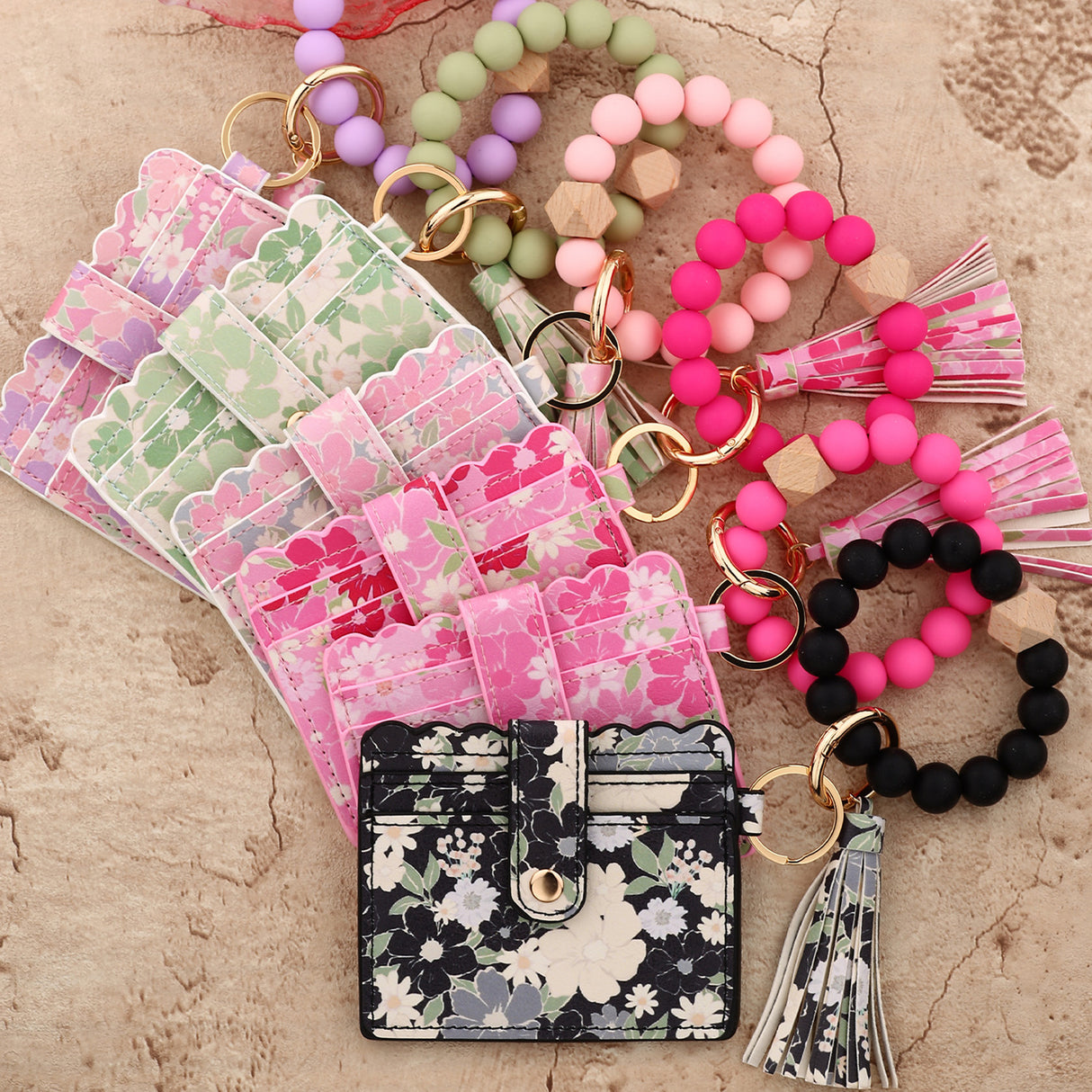 Flower Keychain Wristlet Wallets for Women | Boho Style Beaded Tassel Keychain Wallet | Birthday Gifts for Wifes from Husband