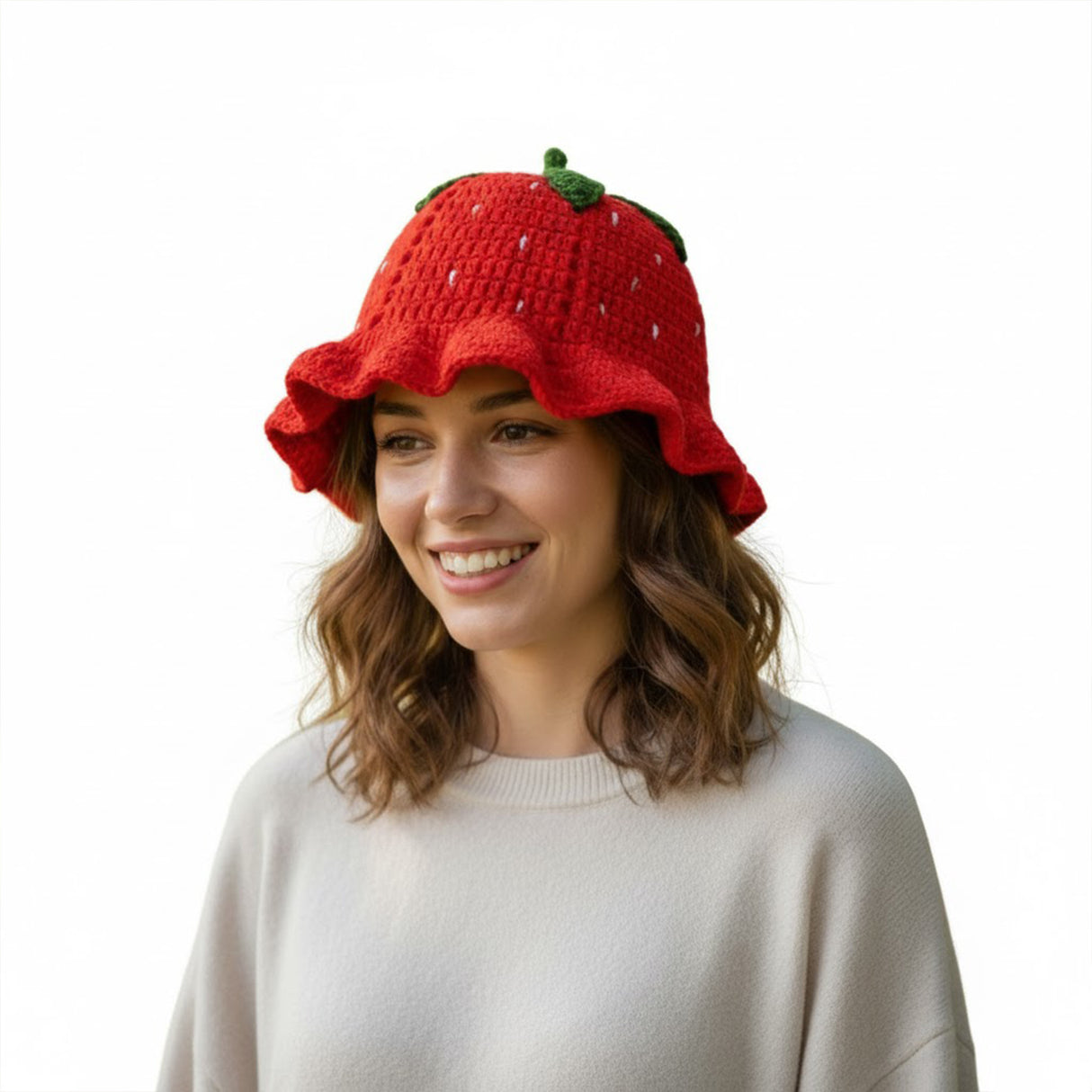 Crochet Strawberry Bucket Hats for Women Handmade Hat Cute Foldable Knitted Hats for Women