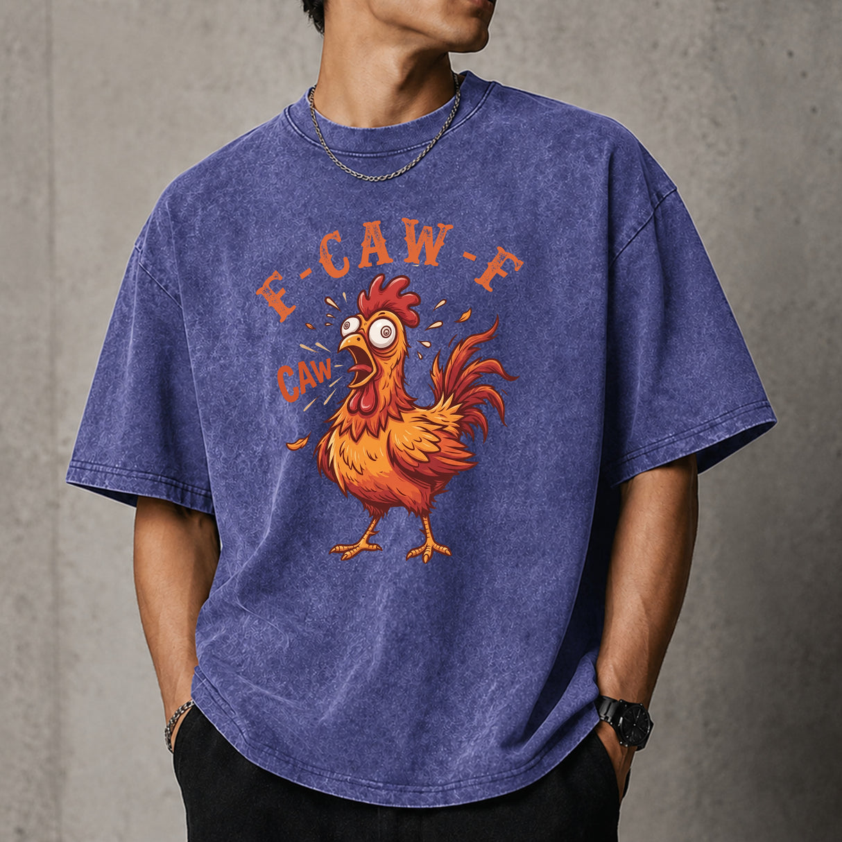 Funny F-Caw-F Chicken Graphic T-Shirt, Sarcastic Rooster Humor Tee, Farm Animal Joke Shirt