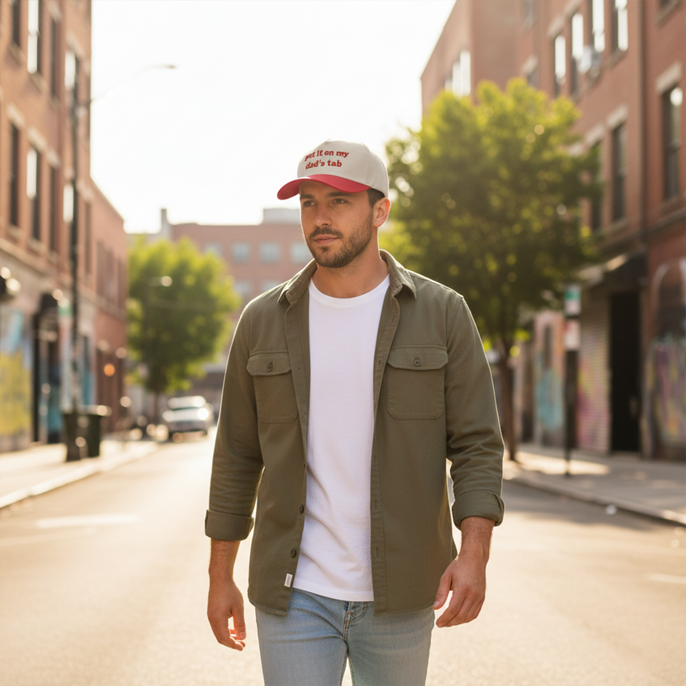 Adjustable Cotton Dad Hat with 'Put It On My Dad’s Tab' Embroidery