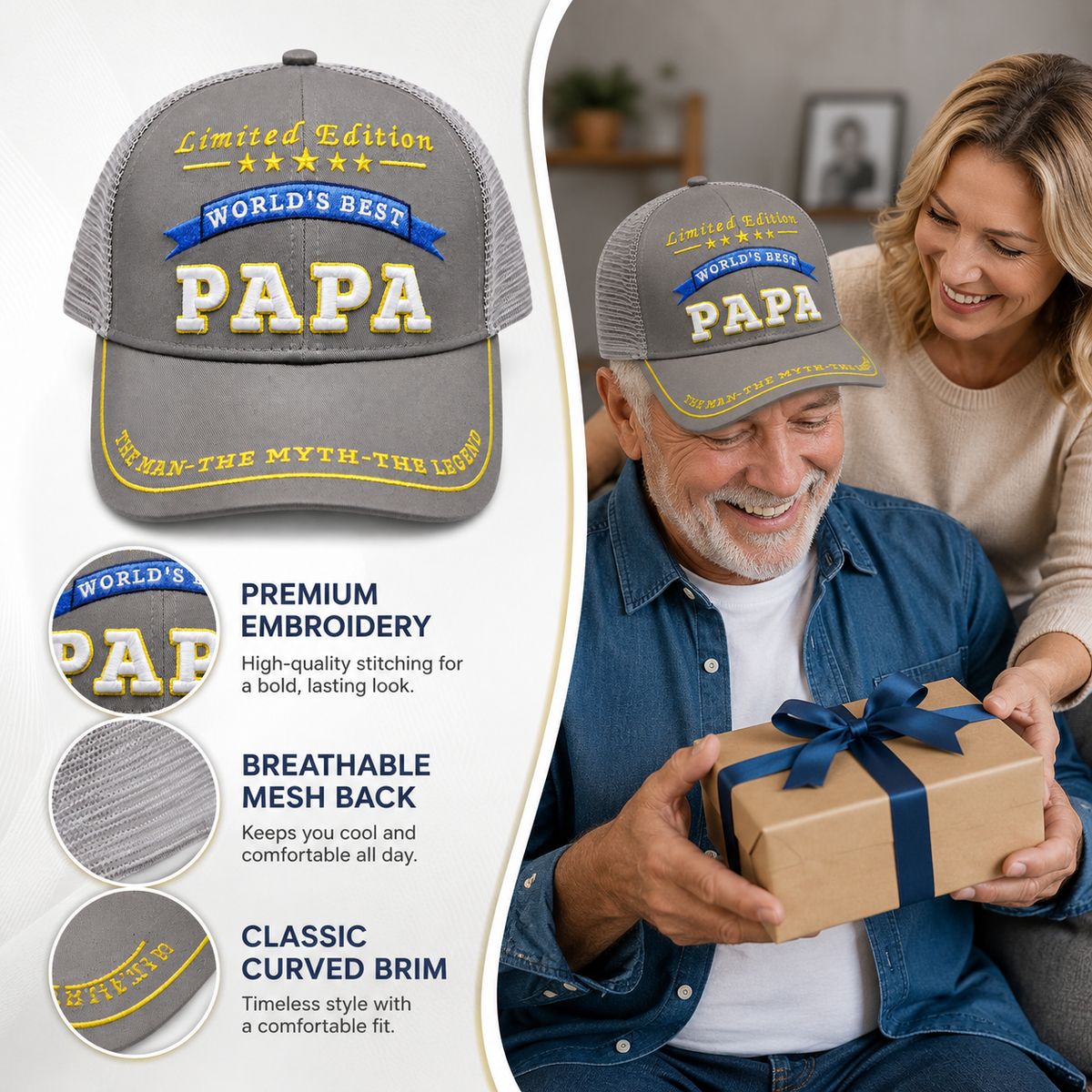 World's Best Papa Embroidered Trucker Hat – Grandpa Gift
