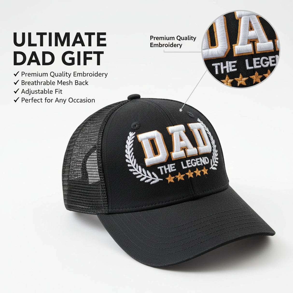 Dad The Legend 3D Embroidered Trucker Hat - Gray/Black