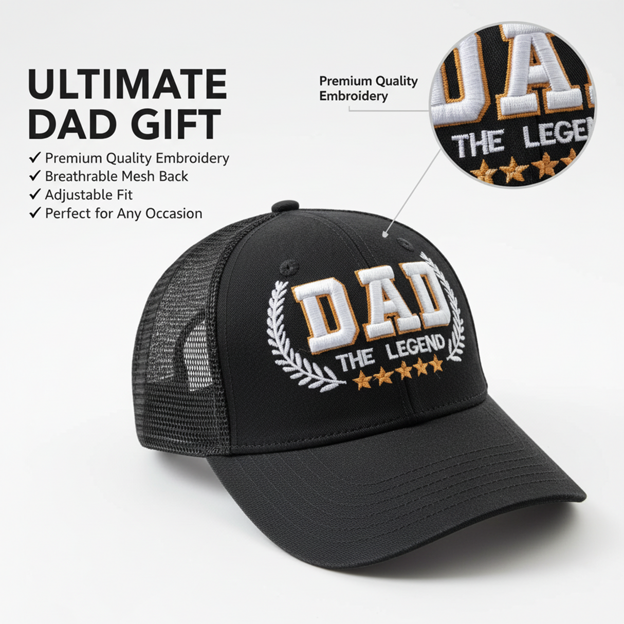 Dad The Legend 3D Embroidered Trucker Hat - Gray/Black