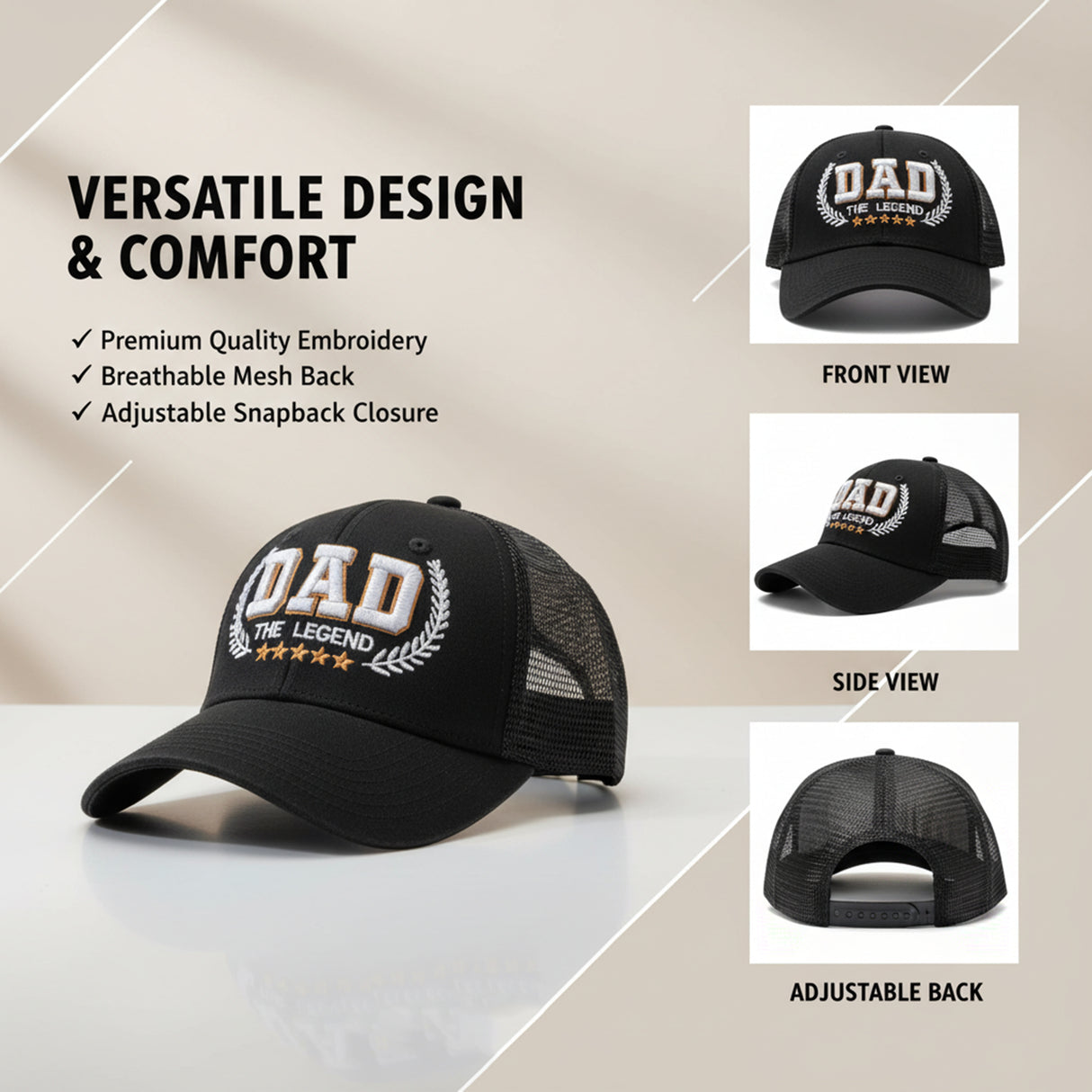 Dad The Legend 3D Embroidered Trucker Hat - Gray/Black