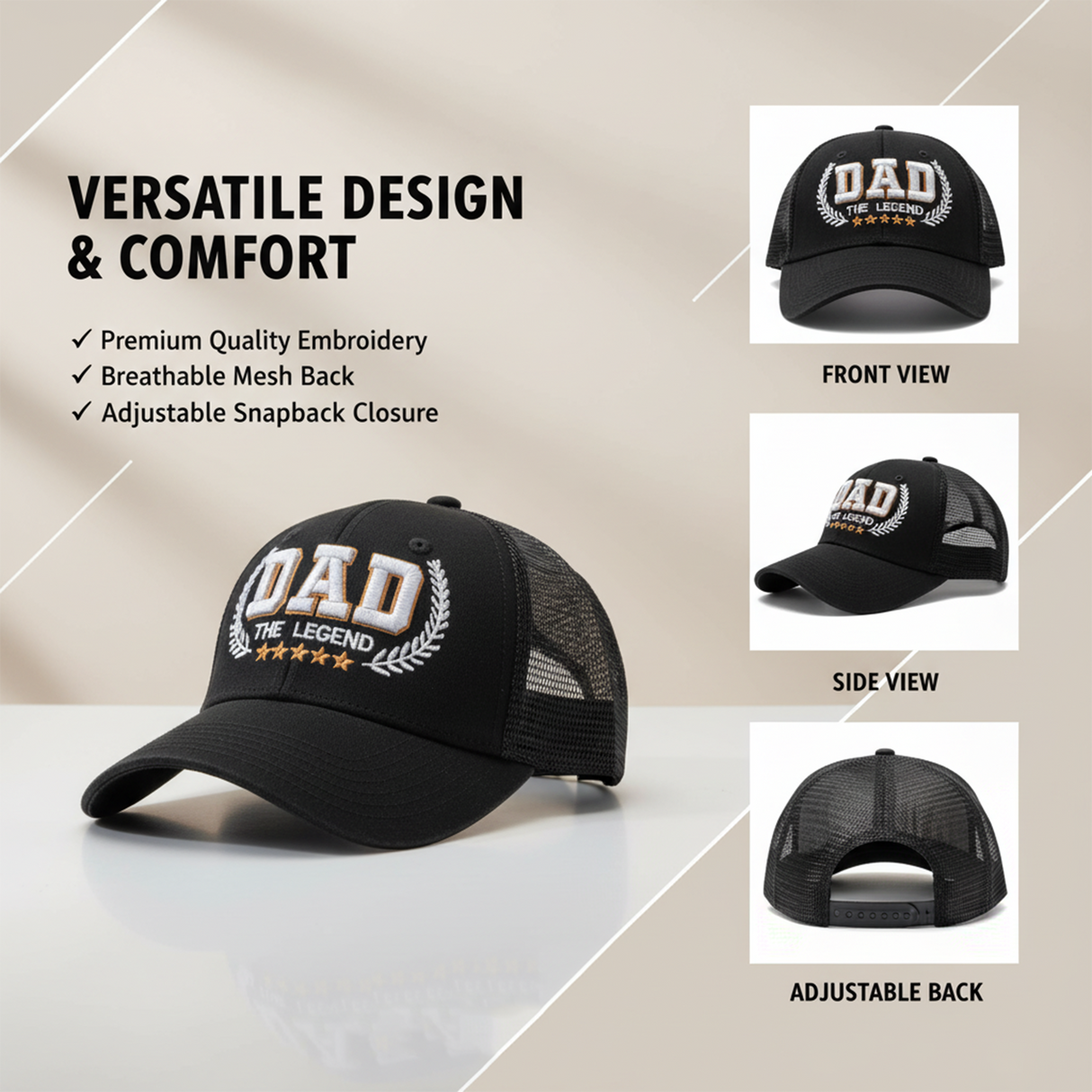 Dad The Legend 3D Embroidered Trucker Hat - Gray/Black