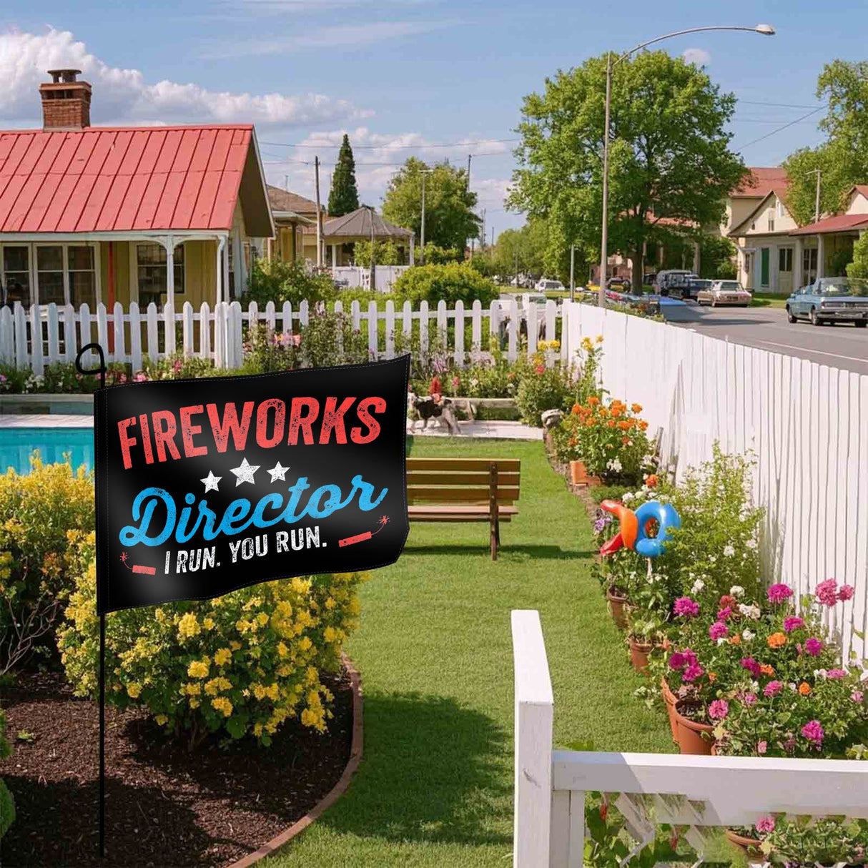 Onlydads Fireworks Director I Run You Run Garden Flag
