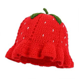 Crochet Strawberry Bucket Hats for Women Handmade Hat Cute Foldable Knitted Hats for Women