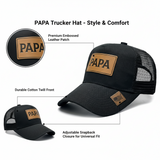 PAPA Patch Trucker Hat for Men, Leather Label Cotton-Polyester Mesh Cap