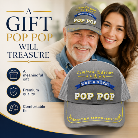 World's Best Pop Pop Embroidered Trucker Hat – Grandpa Birthday Gift