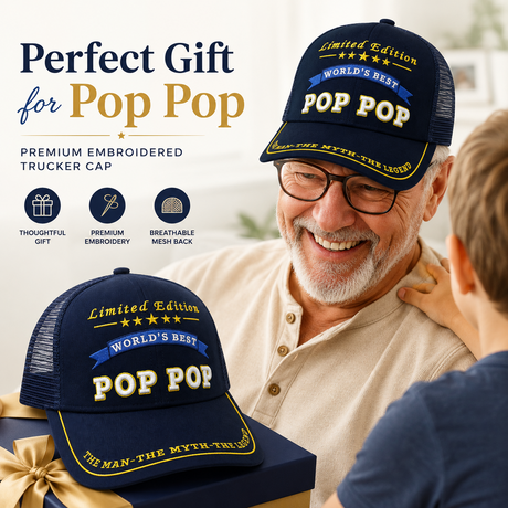 World's Best Pop Pop Embroidered Trucker Hat – Grandpa Birthday Gift