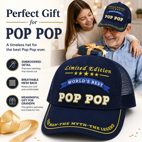 World's Best Pop Pop Embroidered Trucker Hat – Grandpa Birthday Gift