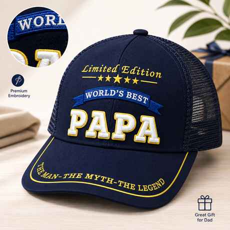 World's Best Papa Embroidered Trucker Hat – Grandpa Gift