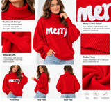 Women's Merry Christmas Turtleneck Sweater – Oversized Holiday Knit Pullover