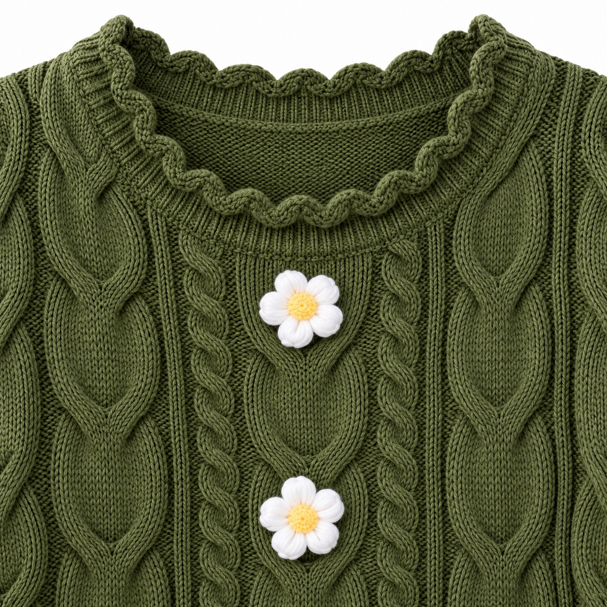 Women's Daisy Flower Cable Knit Sweater – Relaxed Fit Pullover
