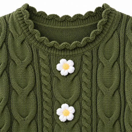 Women's Daisy Flower Cable Knit Sweater – Relaxed Fit Pullover