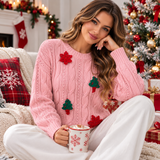 Women's Christmas Tree Snowflake Cable Knit Sweater – Holiday Pullover