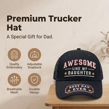 Awesome Like My Daughter Best Dad Ever Hat, Gifts for Dad's Fathers Day from Daughter, Adjustable Fit,Gift for Birthday Black