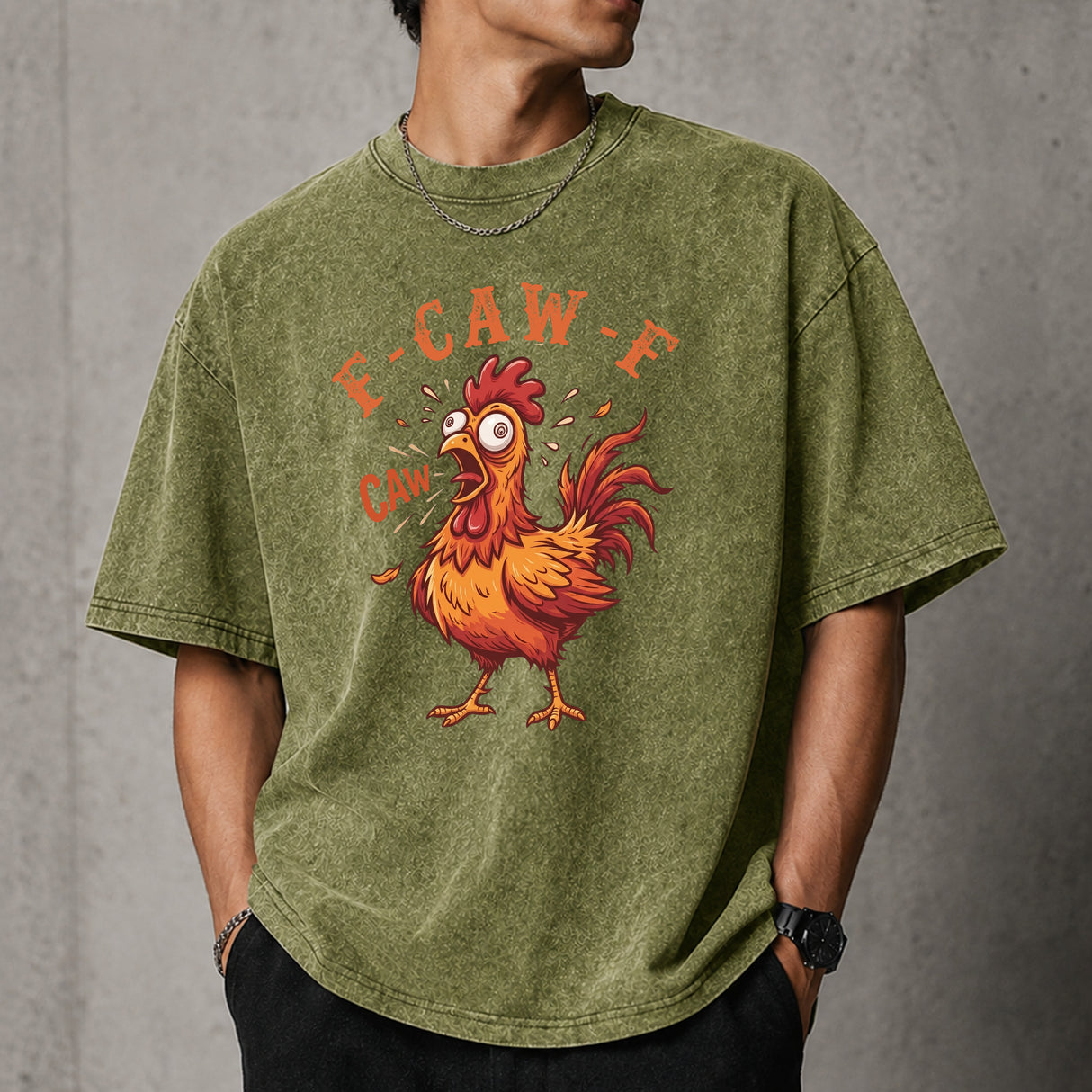 Funny F-Caw-F Chicken Graphic T-Shirt, Sarcastic Rooster Humor Tee, Farm Animal Joke Shirt