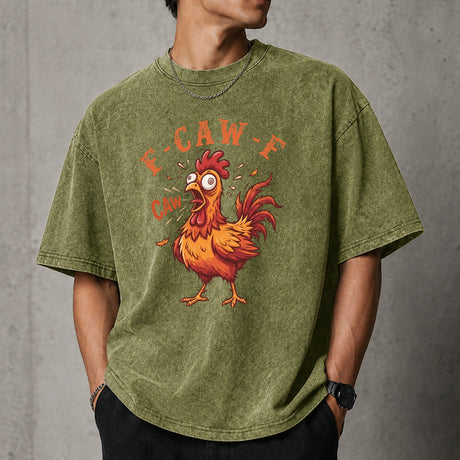 Funny F-Caw-F Chicken Graphic T-Shirt, Sarcastic Rooster Humor Tee, Farm Animal Joke Shirt