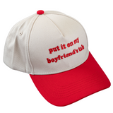 Embroidered Baseball Cap with 'Put It On My Boyfriend’s Tab' Text - One Size, Red/White