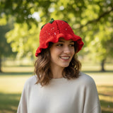 Crochet Strawberry Bucket Hats for Women Handmade Hat Cute Foldable Knitted Hats for Women