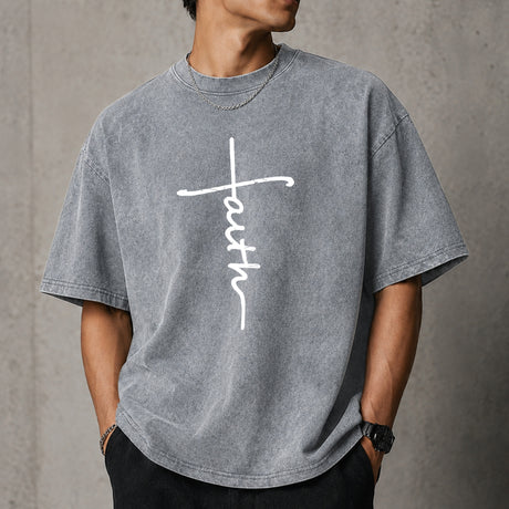 Faith Cross Graphic T-Shirt, Minimal Christian Jesus Shirt, Inspirational Religious Tee