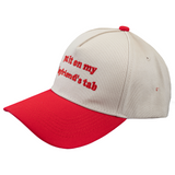 Embroidered Baseball Cap with 'Put It On My Boyfriend’s Tab' Text - One Size, Red/White