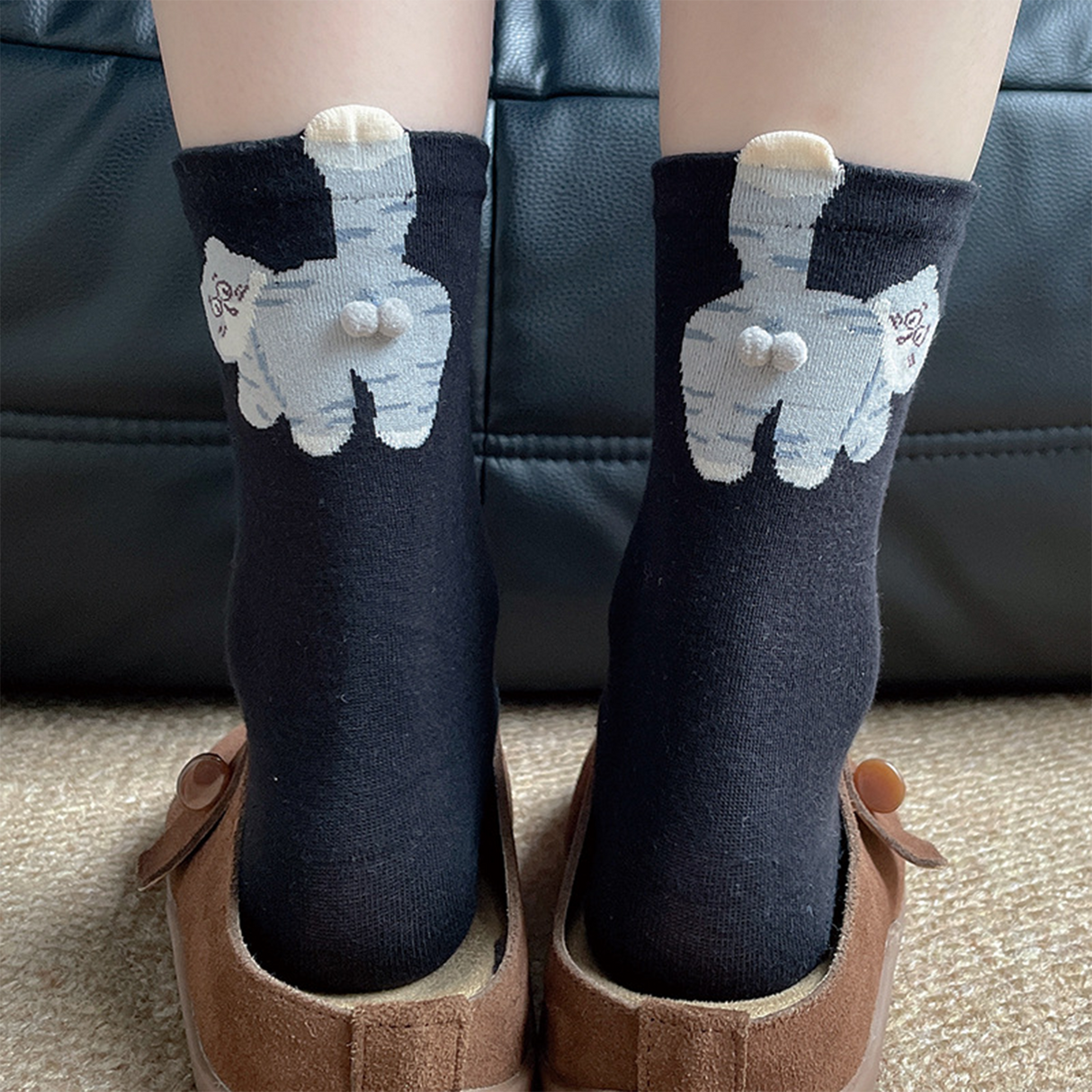 3 Pairs Cute Cat Socks with Balls, Novelty 3D Cotton Dog Animal Pom Pom Socks, Cat Lover Gifts for Women