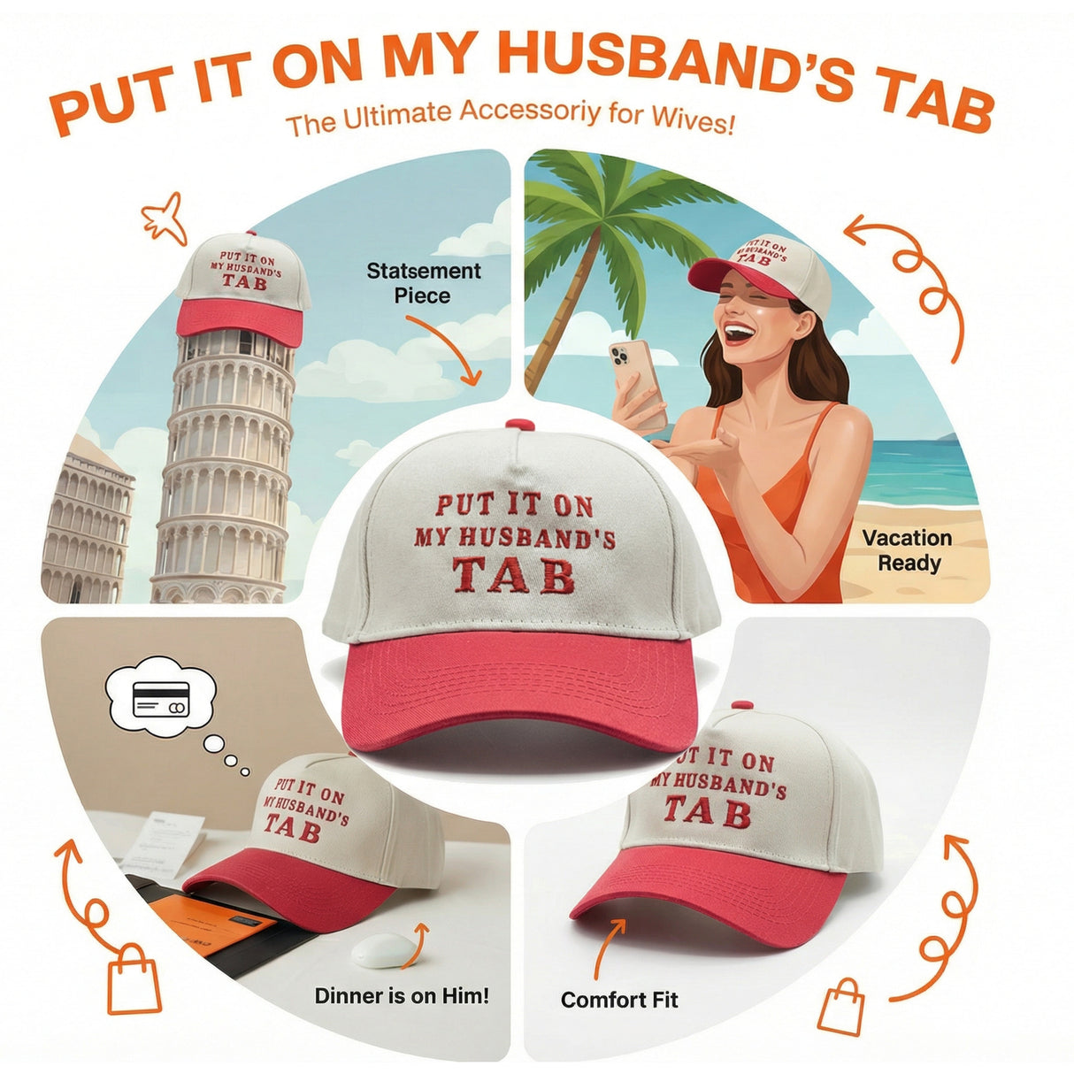Put It On My Husband's Tab Embroidery Hat
