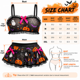Women's Halloween Lingerie Set, 2 Piece Mesh Crop Top and Mini Skirt