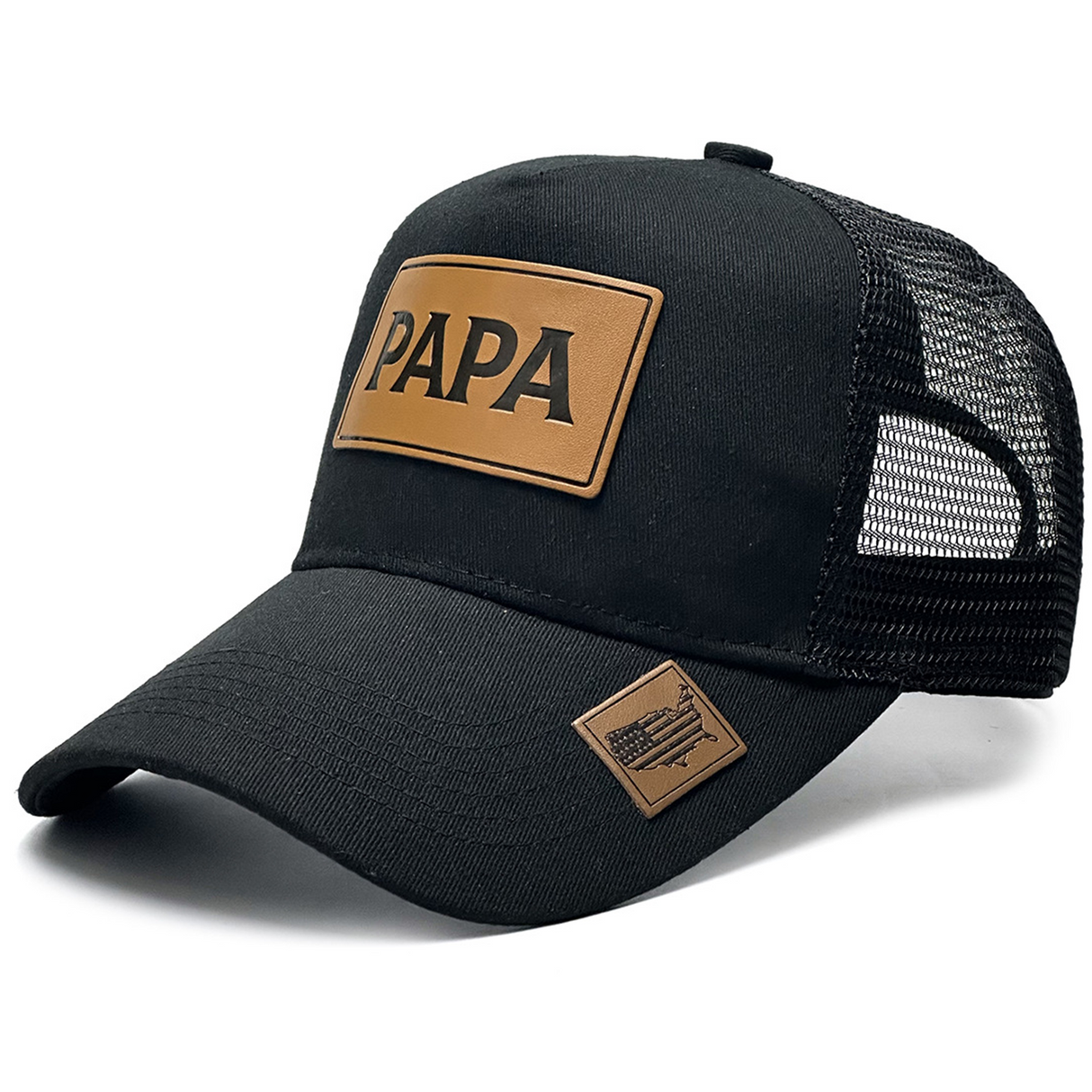 PAPA Patch Trucker Hat for Men, Leather Label Cotton-Polyester Mesh Cap
