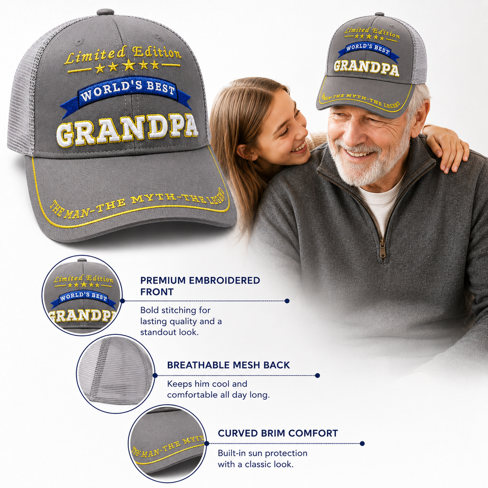 World's Best Grandpa Embroidered Trucker Hat – Grandpa Birthday Gift