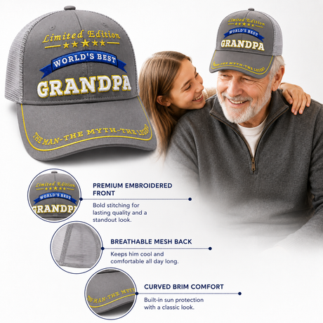 World's Best Grandpa Embroidered Trucker Hat – Grandpa Birthday Gift
