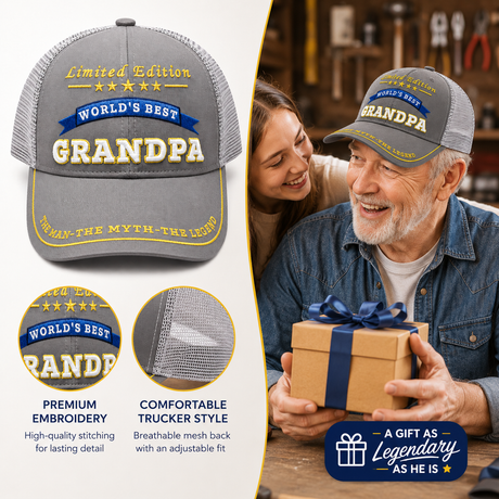 World's Best Grandpa Embroidered Trucker Hat – Grandpa Birthday Gift