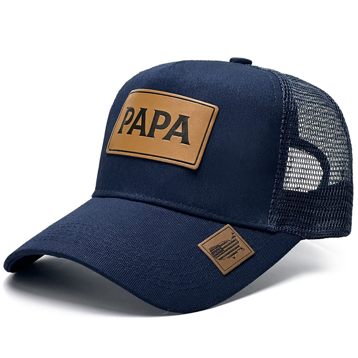 PAPA Patch Trucker Hat for Men, Leather Label Cotton-Polyester Mesh Cap