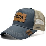 PAPA Patch Trucker Hat for Men, Leather Label Cotton-Polyester Mesh Cap