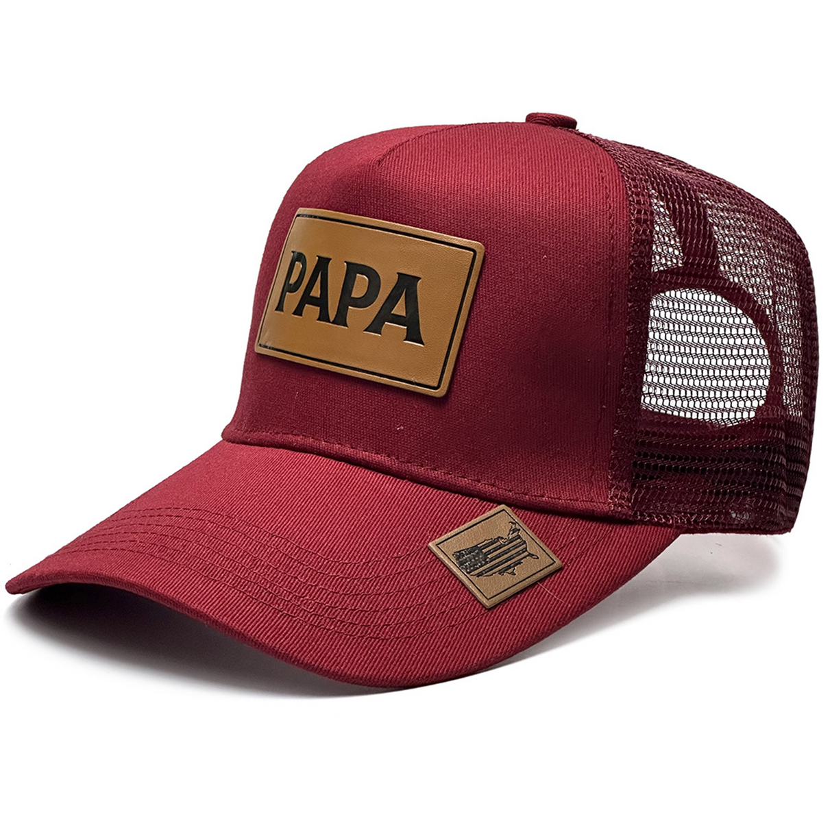 PAPA Patch Trucker Hat for Men, Leather Label Cotton-Polyester Mesh Cap