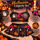 Women's Halloween Lingerie Set, 2 Piece Mesh Crop Top and Mini Skirt