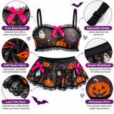 Women's Halloween Lingerie Set, 2 Piece Mesh Crop Top and Mini Skirt
