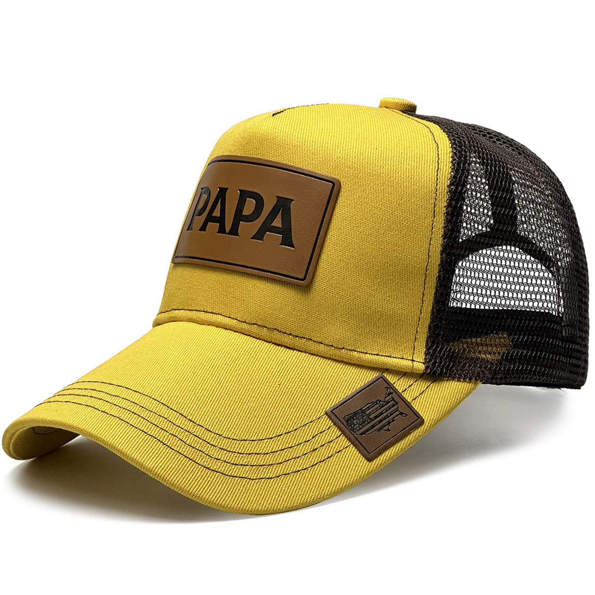PAPA Patch Trucker Hat for Men, Leather Label Cotton-Polyester Mesh Cap